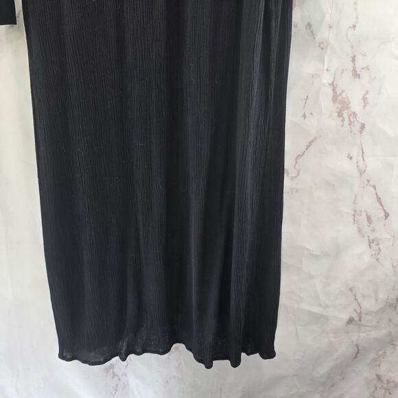& Other Stories Dress Womens 4 Small Black Midi Slit Crepe Notch Long Sleeve - Picture 7 of 11